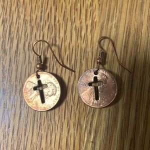 Cross shaped cutout penny earrings